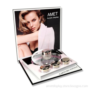 Custom Design L-Shape Counter High Clear Acrylic Makeup Display Stand For Cosmetics